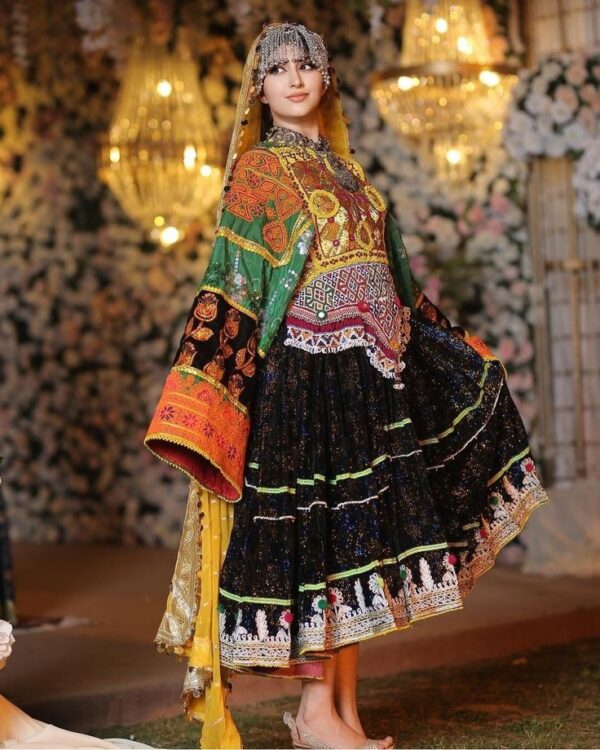 Beautiful balochi dress with green and black designs